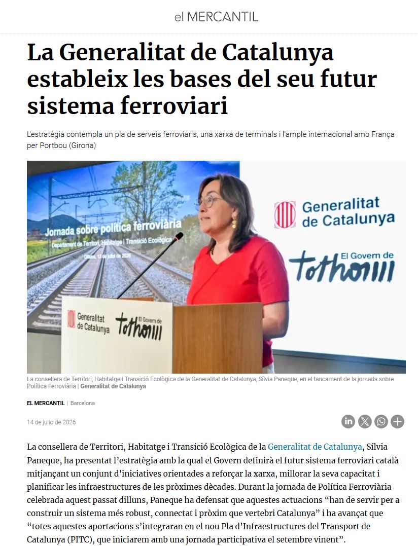 La Generalitat de Catalunya estableix les bases del seu futur sistema ferroviari